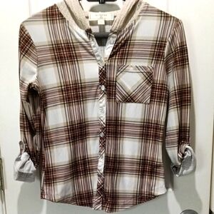 No Comment Brown Pink And Cream Plaid Button-Up Shirt.